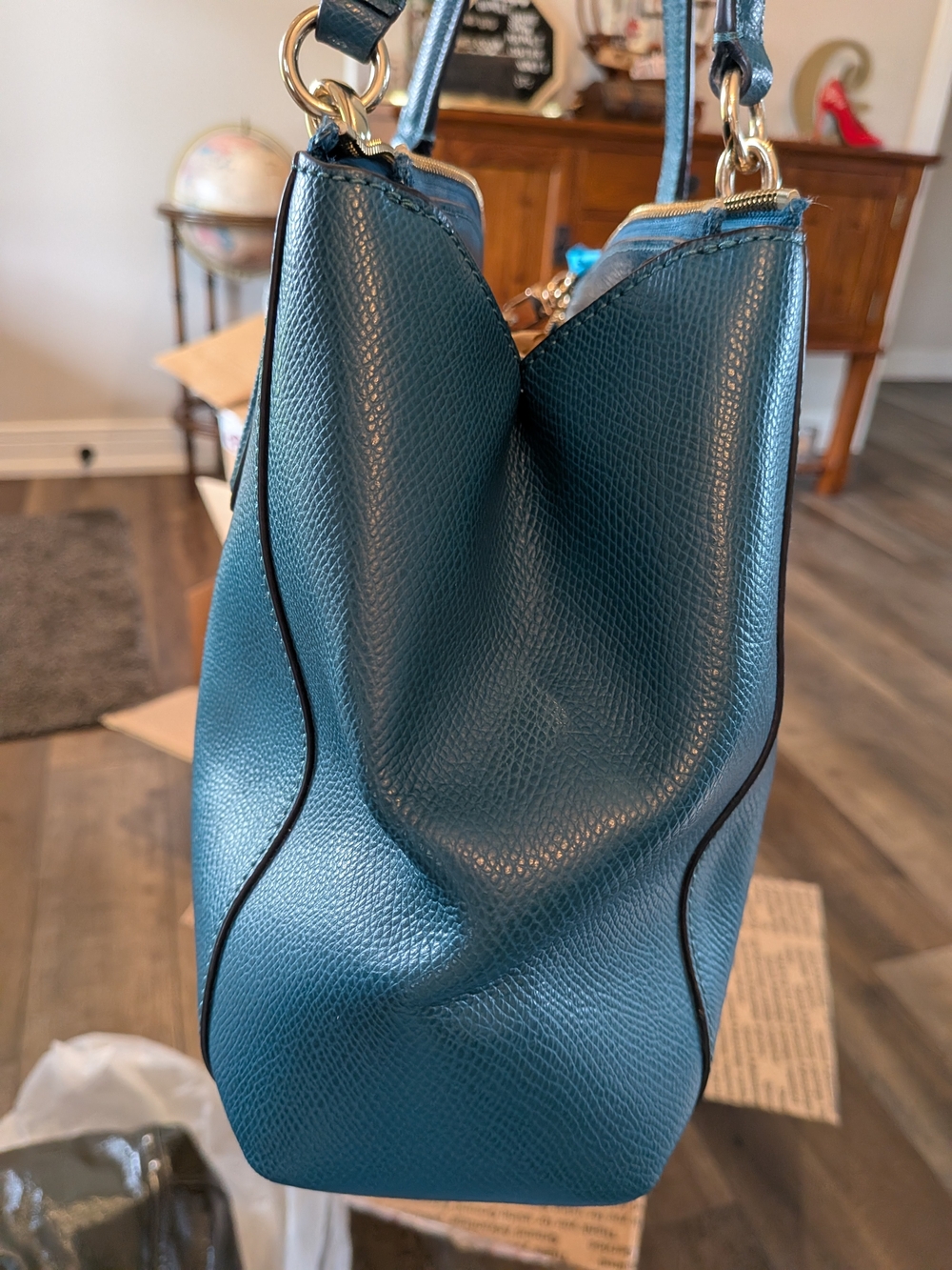 Coach Christie Carryall Small Dark Teal Pebbled Leather - Picture 9 of 12